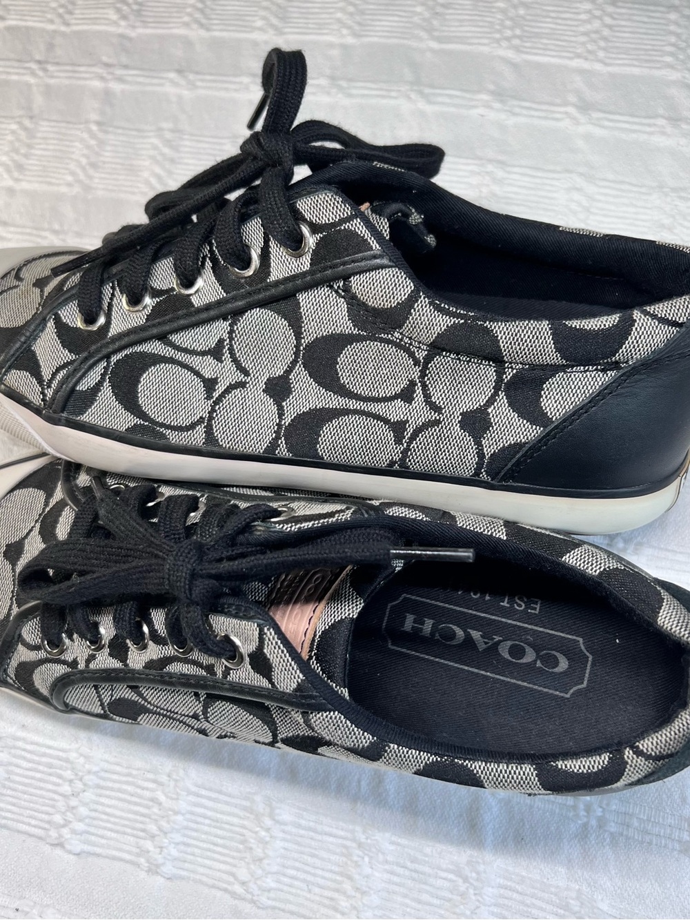 Coach Black & Cream Signature Canvas Lace-Up Sneakers - Picture 7 of 15
